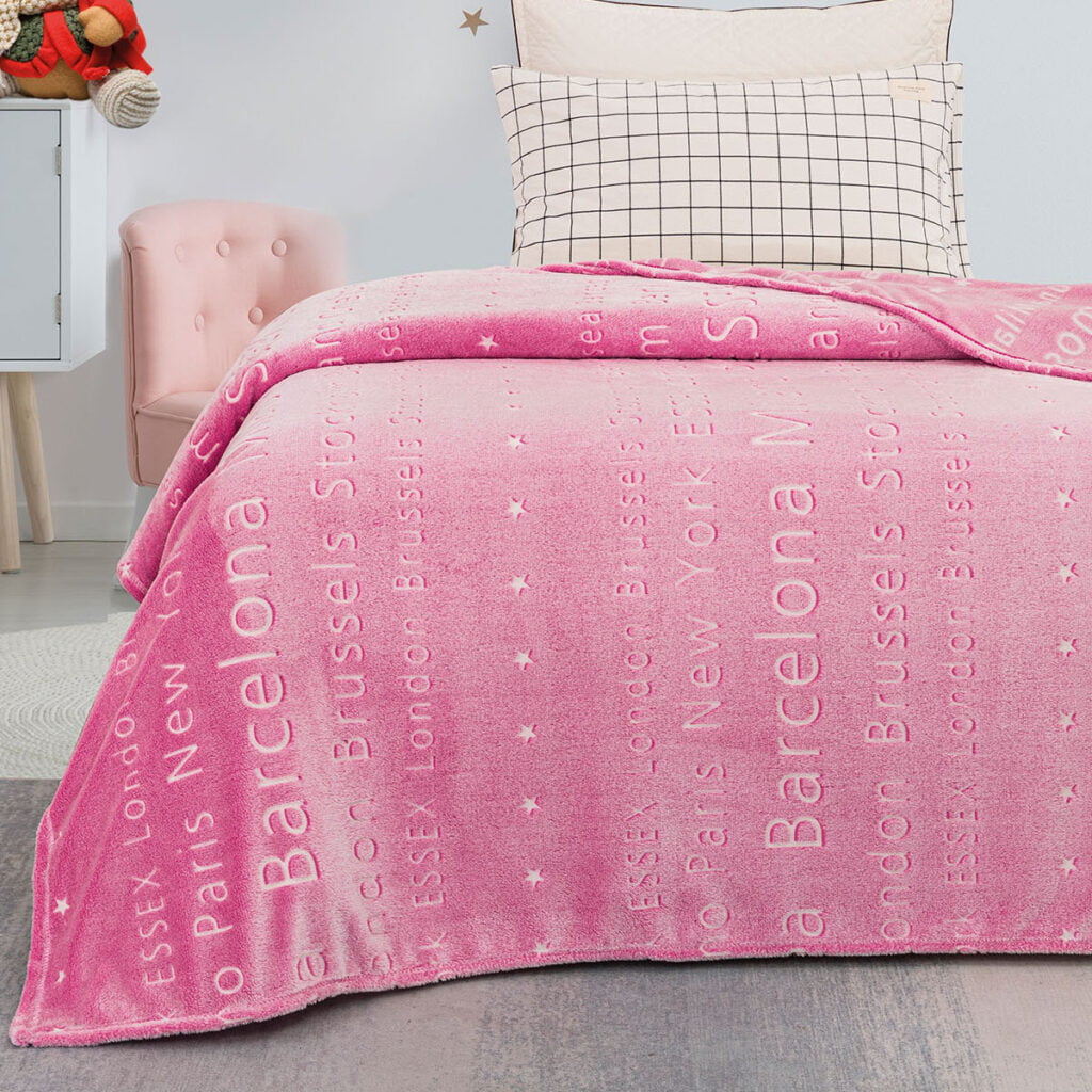 Παιδική κουβέρτα μονή φωσφορίζουσα ροζ Πόλεις 160*220 BEAUTY HOME
